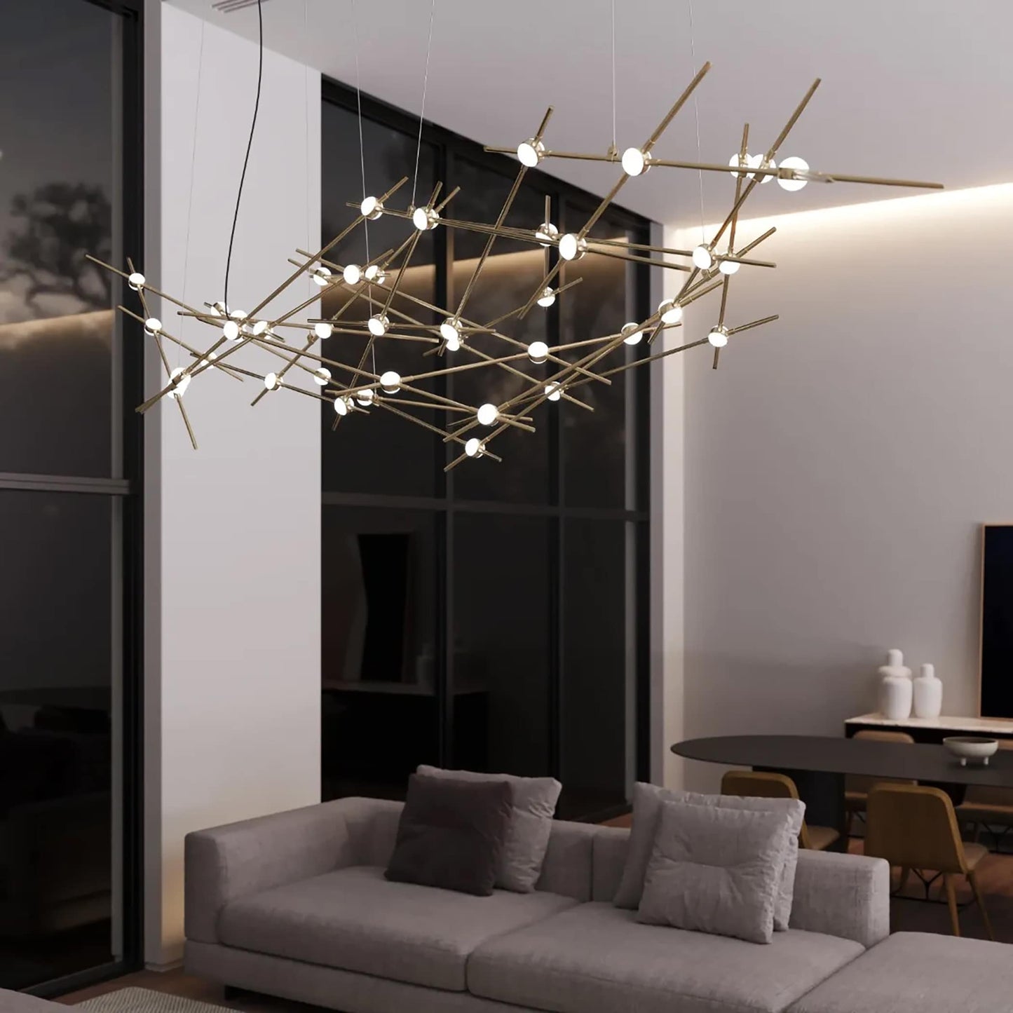 Constellation 44 Light 93" Wide LED Abstract Chandelier with White Acrylic Shades