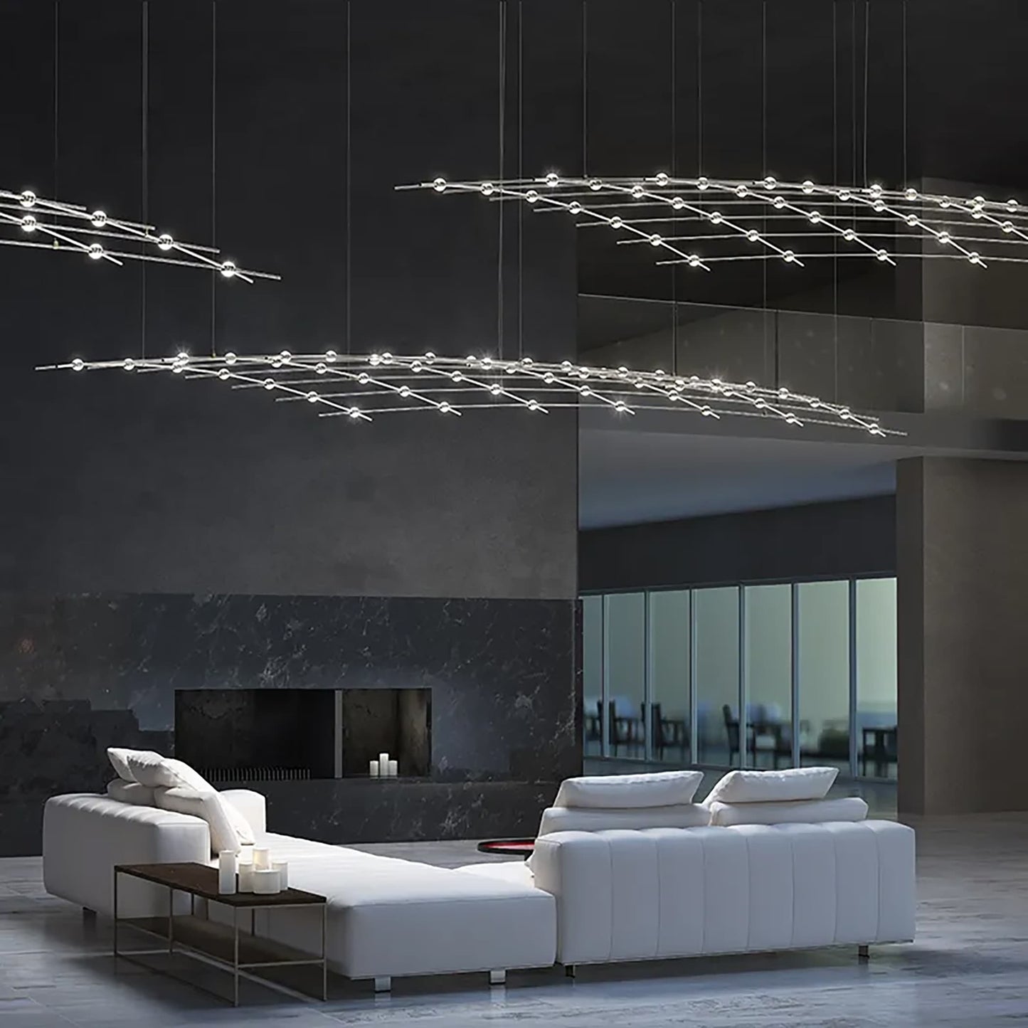 Constellation 49 Light 177" Wide LED Abstract Chandelier with Optical Acrylic Shades