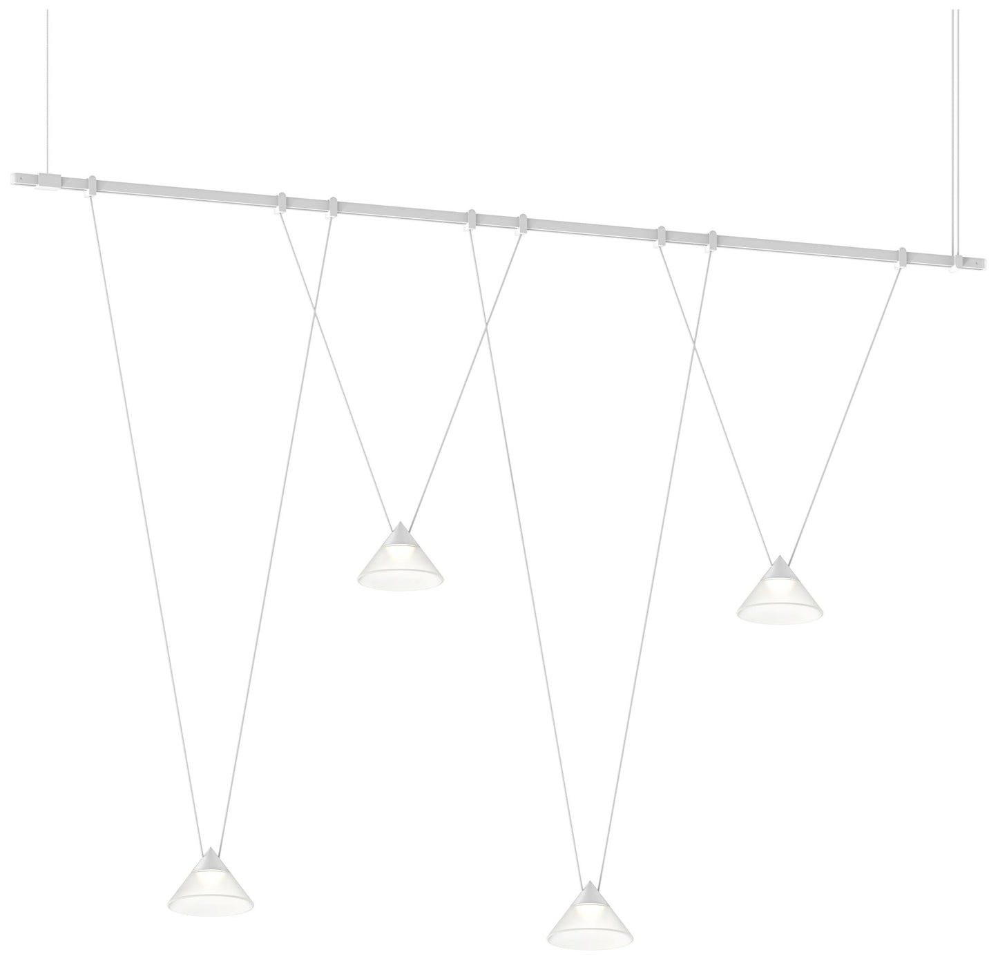 Suspenders 48"W Satin White Linear V-Line Etched Glass Cone Luminaires