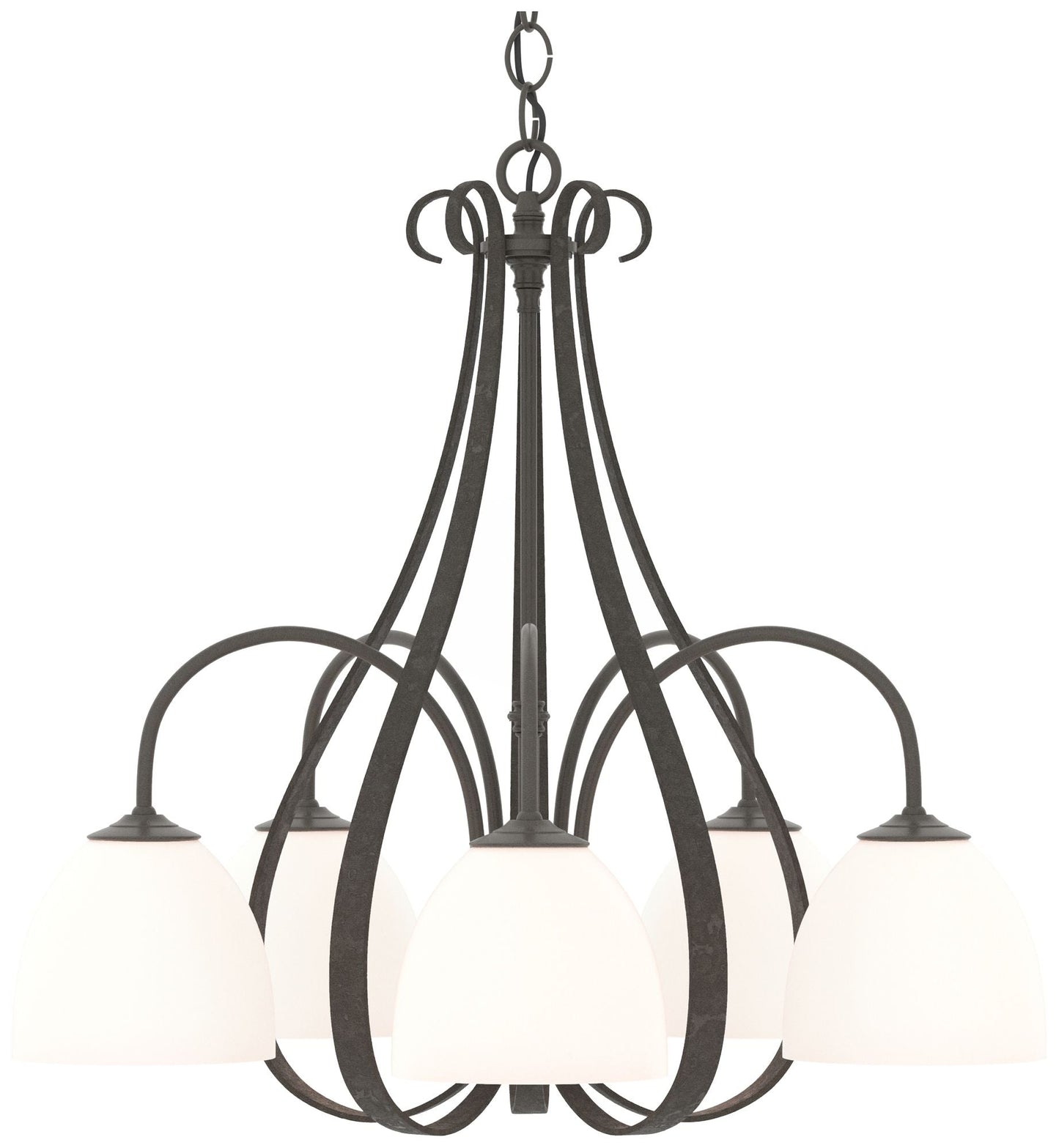 Sweeping Taper 24" Wide 5 Arm Dark Smoke Chandelier With Opal Glass