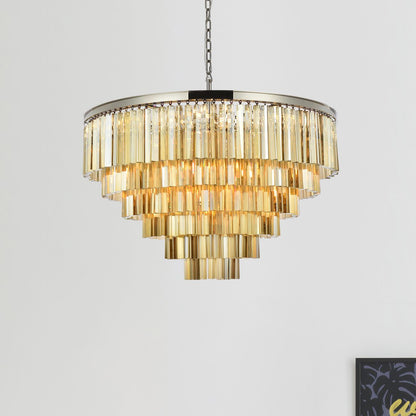Sydney 33 Lt 44" Polished Nickel Chandelier Golden Teak