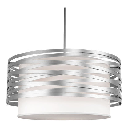 Tempest 4 Light 24" Wide Drum Chandelier - Medium (E26) with White Linen Inner and Finished to Match Metal Outer Shade