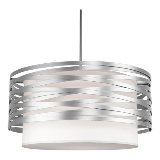 Tempest 4 Light 24" Wide Drum Chandelier - Medium (E26) with White Linen Inner and Finished to Match Metal Outer Shade