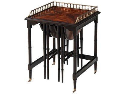 Ingenious Nest of Tables in Mahogany and Brass