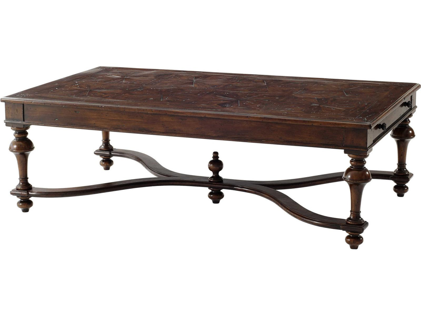 The Rustic Parquetry Rectangle Cocktail Table with Drawers