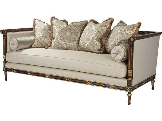 The Regent's Visit Upholstered Sofa with Carved Mahogany Wood Frame