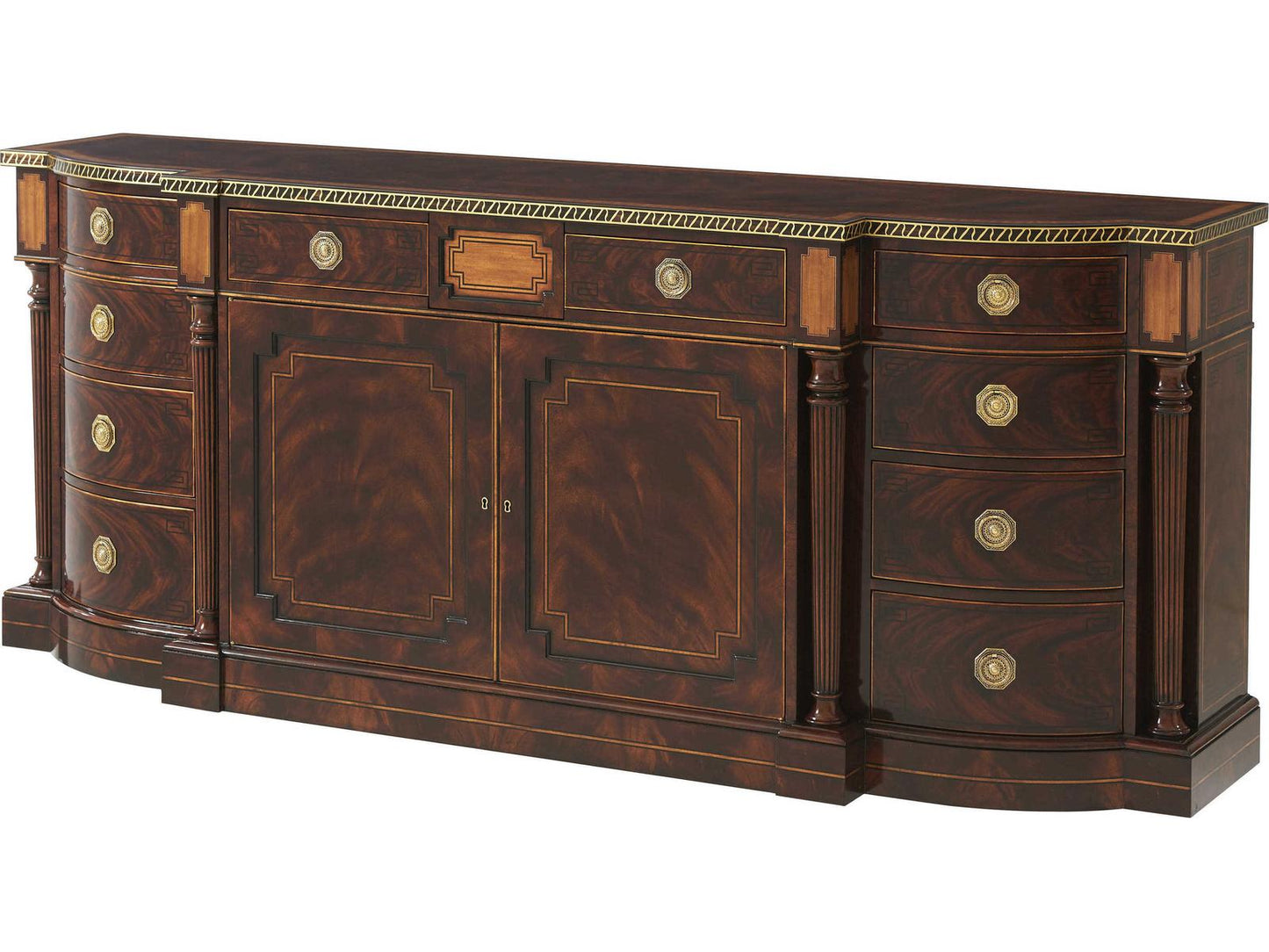 Donwell Mahogany and Yew Burl Buffet with Brass Inlay