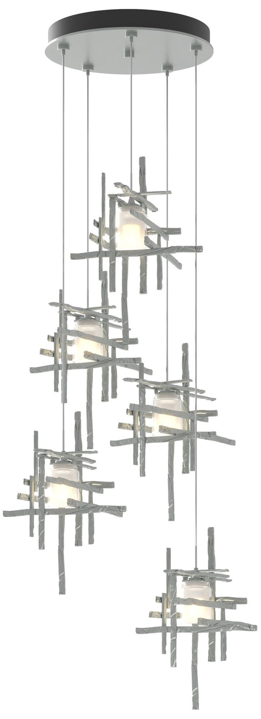 Tura 27.3"W 5-Light Vintage Platinum Long Pendant w/ Frosted Glass Sha