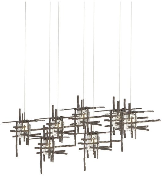 Tura 53.6"W 7-Light Rectangular Bronze Long Pendant w/ Seeded Glass Sh