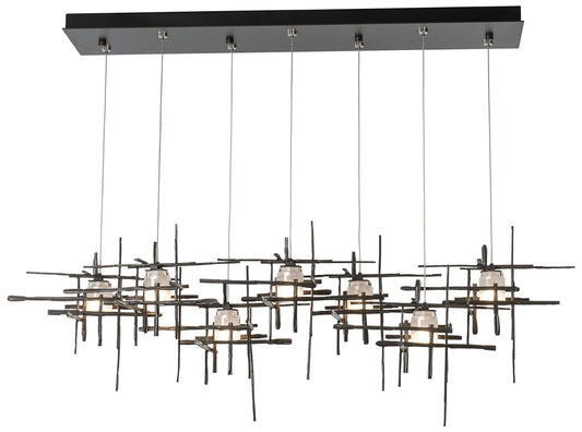 Tura 7-Light 53.6" Rectangular Dark Smoke Long Pendant with Frosted G