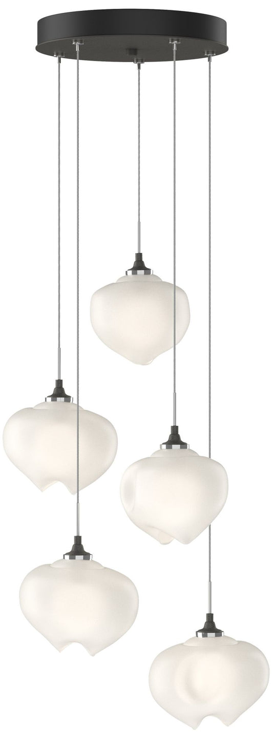Ume 16.6" Wide 5-Light Natural Iron Pendant With Frosted Glass Shade