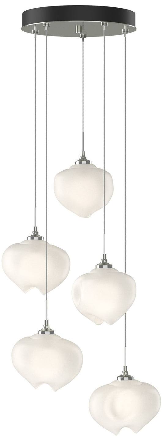 Ume 16.6" Wide 5-Light Sterling Pendant With Frosted Glass Shade