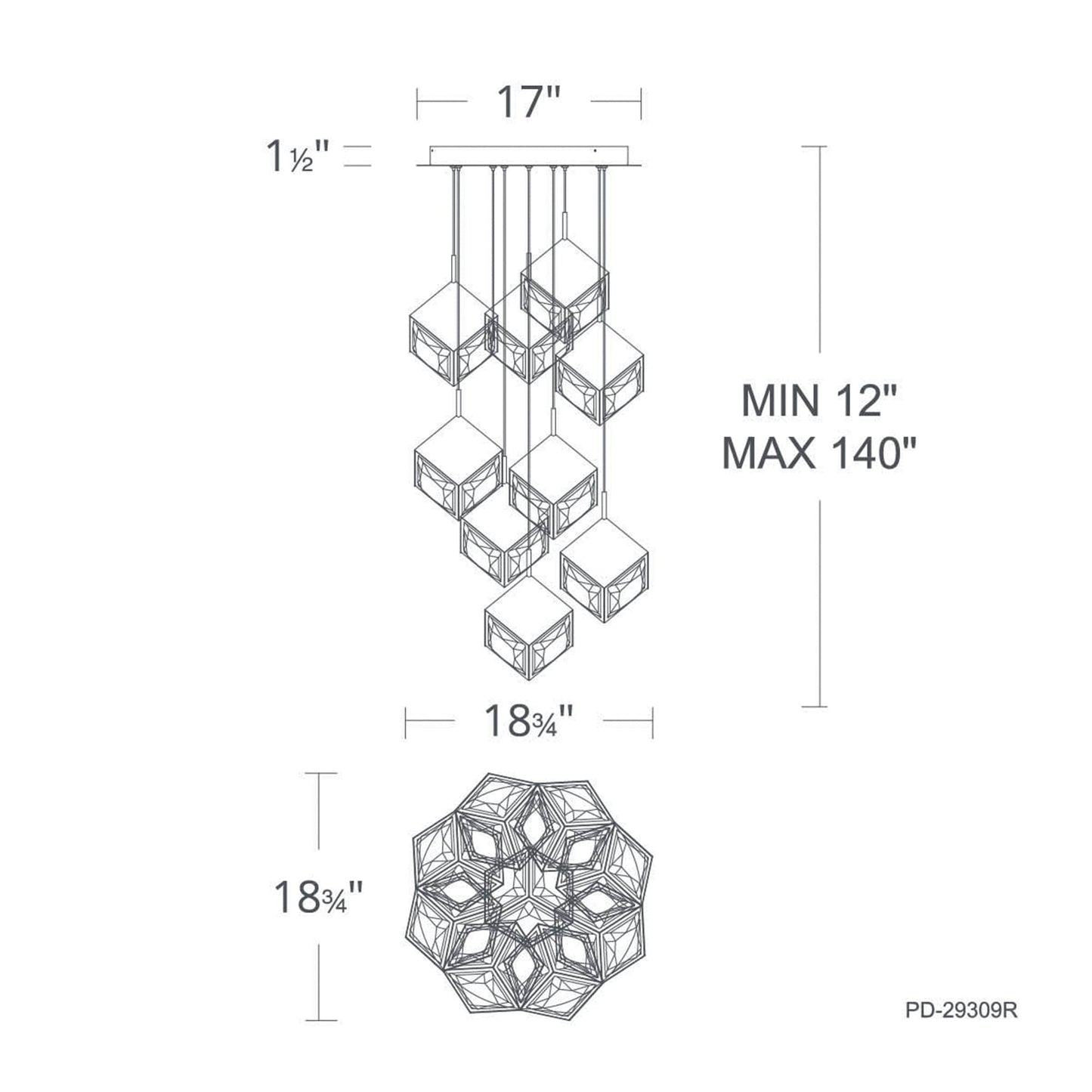 Ice Cube 9 Light 19" Wide LED Multi Light Pendant