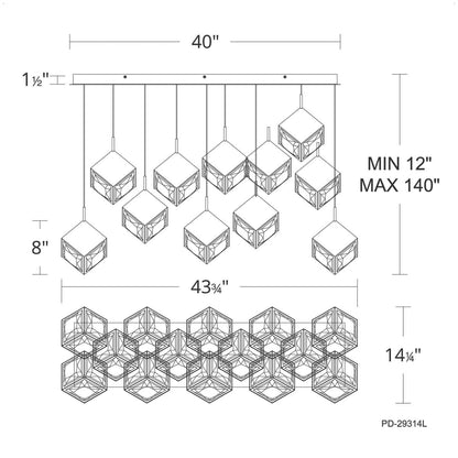 Ice Cube 14 Light 44" Wide LED Multi Light Pendant