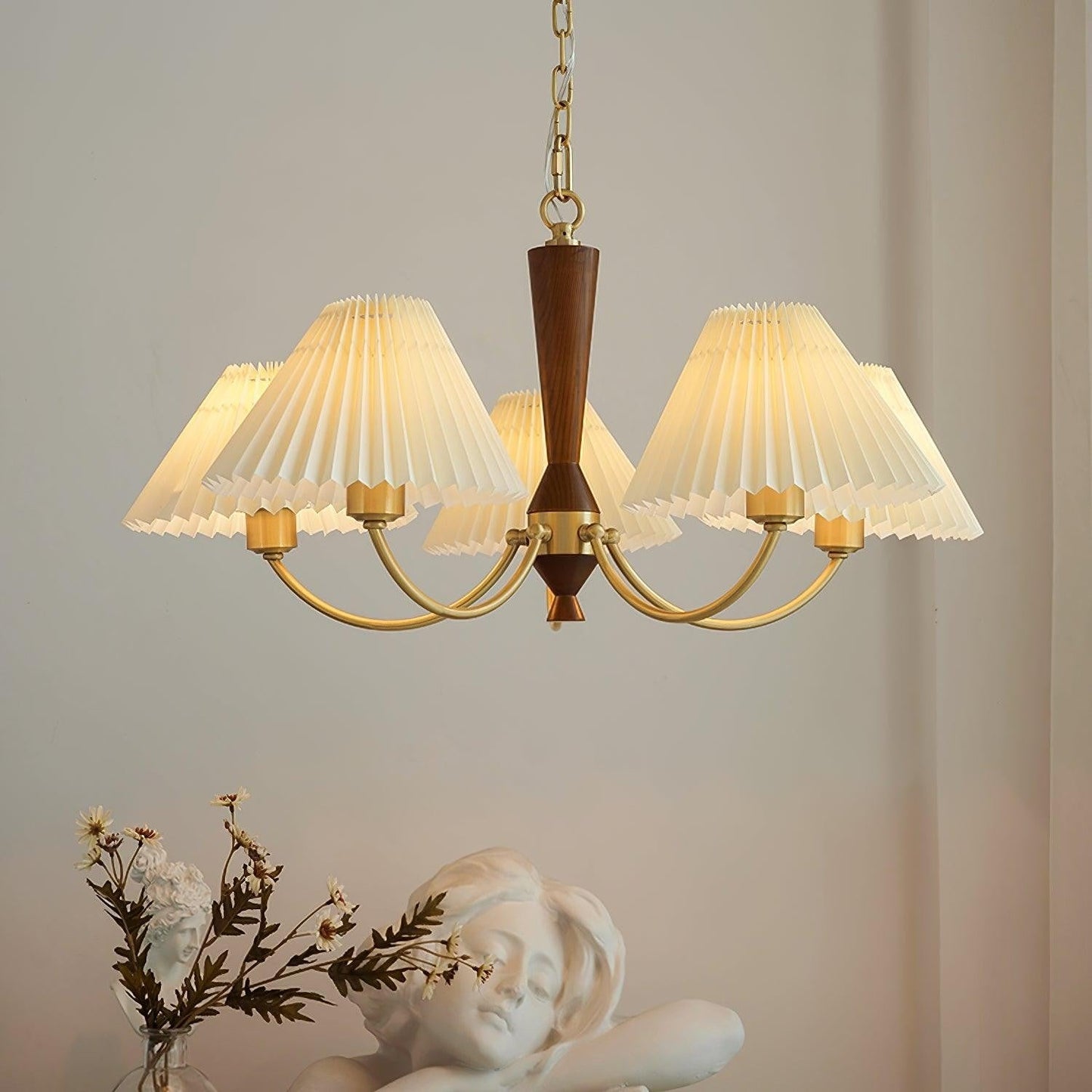 Walden Pleated Shade Brass Chandelier