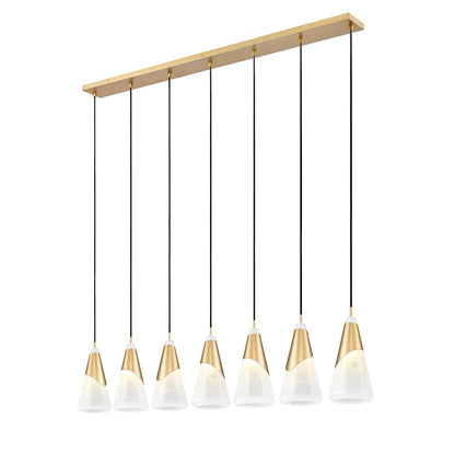 Z-Lite Aimie 7 Light 54" Wide Linear Pendant with 16" Tall White Swirl Glass Shades