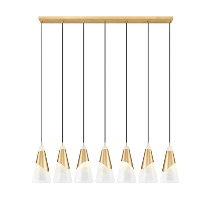 Z-Lite Aimie 7 Light 54" Wide Linear Pendant with 16" Tall White Swirl Glass Shades