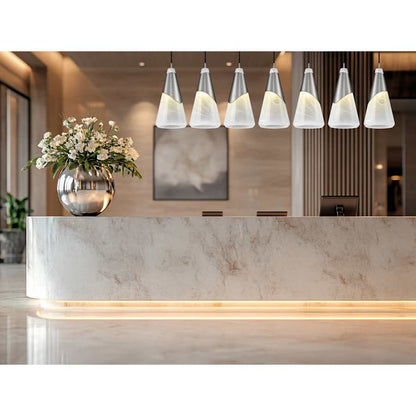 Z-Lite Aimie 7 Light 54" Wide Linear Pendant with 16" Tall White Swirl Glass Shades